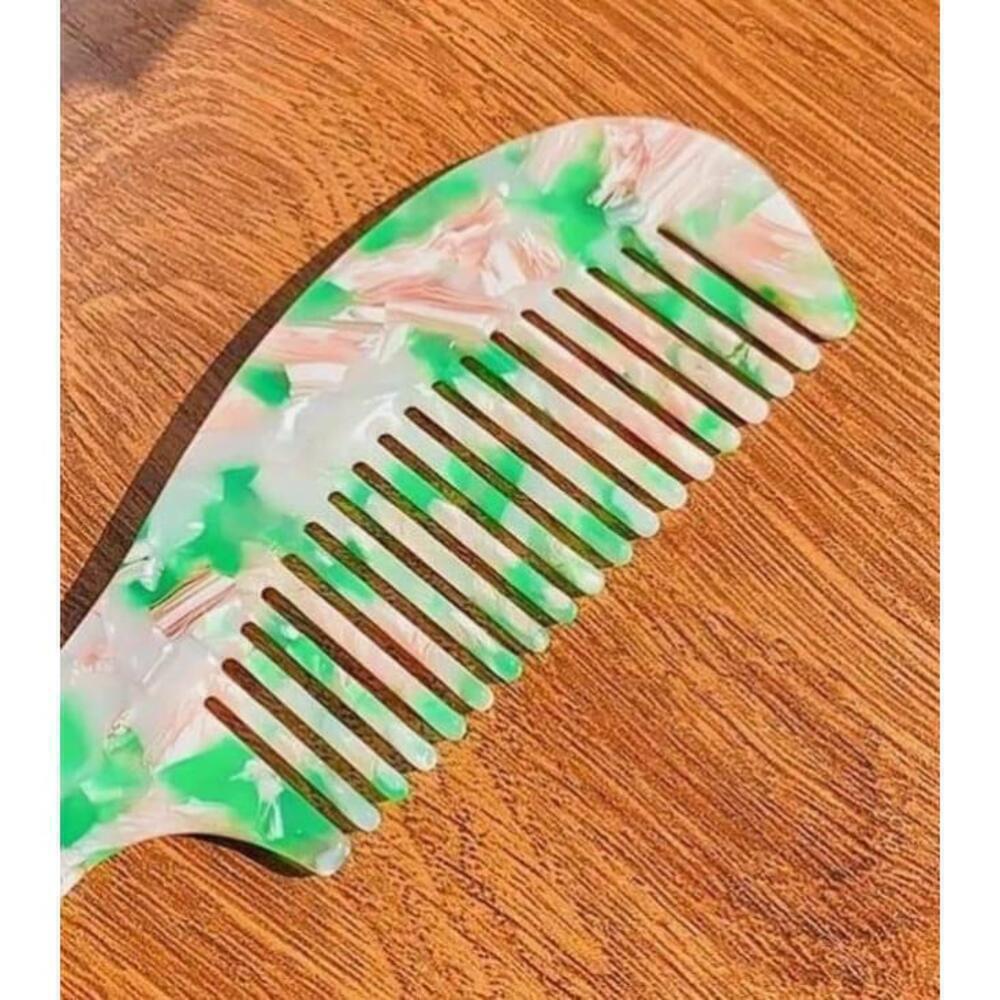 Hair Comb In Green And Pink Abstract Pattern - Picture 2 of 5